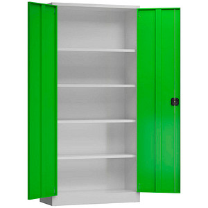 4061815855335 - Stahlschrank ClassiX X-530345 lichtgrau gelbgrün 920 x 420 x 1945 cm aufgebaut  4061815855335 LÜLLMANN