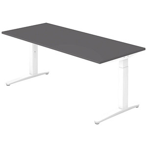 HAMMERBACHER XB19 höhenverstellbarer Schreibtisch grafit rechteckig, C-Fuß-Gestell weiß 180,0 x 80,0 cm