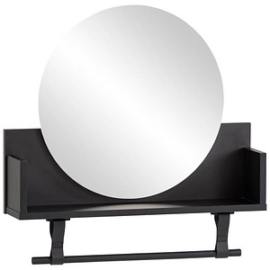 4027181121603 - Wandregal SCHILDMEYER Ella Breite 59 cm schwarz (schwarzmatt) B598cm H590cm T135cm FSC-zertifizierter Holzwerkstoff Regale Kleiderstange aus Kunststoff Schlaufen aus Leder runde Spiegelfläche