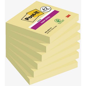 Image of 4 + 2 GRATIS: Post-it® Super Sticky Notes Haftnotizen extrastark gelb, 4 Blöcke + GRATIS 2 Blöcke