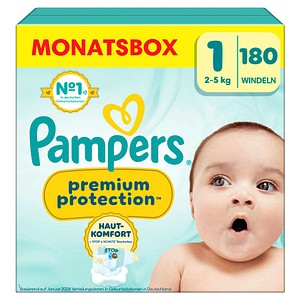 Pampers® Windeln Monatsbox premium protection™ Gr. 1 (2-5 kg) für Neugeborene, 180 St.