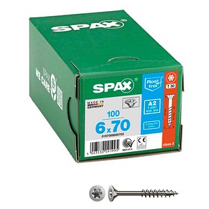 4003530091995 - Edelstahlschraube 6 x 70 mm 100 Stück Teilgewinde Senkkopf t-star plus T30 4CUT - 0197000600703 - Spax