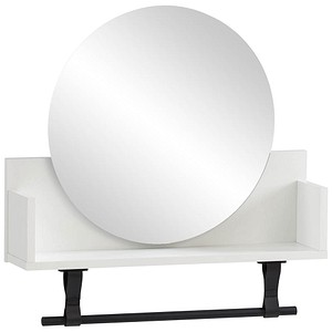 4027181121610 - Wandregal SCHILDMEYER Ella Breite 59 cm weiß (mattweiß) B598cm H590cm T135cm FSC-zertifizierter Holzwerkstoff Regale Kleiderstange aus Kunststoff Schlaufen aus Leder runde Spiegelfläche