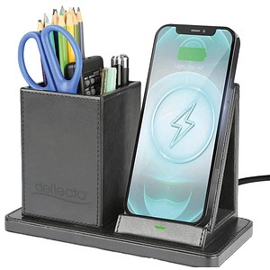 5055425911603 - Schreibtisch-Organizer mit Qi-Ladefunktion schwarz Lederimitat 210 x 105 x 143 cm 5055425911603 - Schreibtisch-Organizer mit Qi-Ladefunktion schwarz Lederimitat 210 x 105 x 143 cm