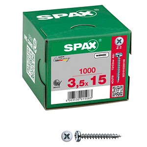 4003530015083 - Universalschraube 35 x 15 mm 1000 Stück Vollgewinde Halbrundkopf Kreuzschlitz Z2 4CUT wirox - 0231010350155 - Spax