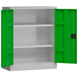 4061815503021 - Lüllmann - Metallschrank abschließbar Flügeltürenschrank Aktenschrank 100x80x38cm grau grün X-530315