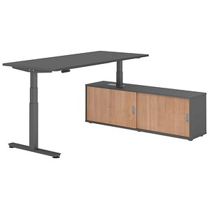 4032062330173 - VXDSM19SB elektrisch höhenverstellbarer Schreibtisch grafit rechteckig T-Fuß-Gestell grau 1800 x 800 cm