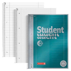Brunnen Collegeblock 10-67174 Student DUO, Lineatur 27 + Lineatur 28 / liniert+kariert mit Rand innen/außen, A4, 90g, blau, 80 Blatt 400