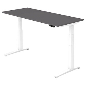 HAMMERBACHER XBHM19 elektrisch höhenverstellbarer Schreibtisch grafit rechteckig, C-Fuß-Gestell weiß 180,0 x 80,0 cm