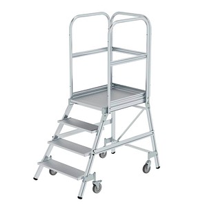 MUNK Podestleiter 50104 fahrbar silber 4 Stufen, H: 196,0 cm