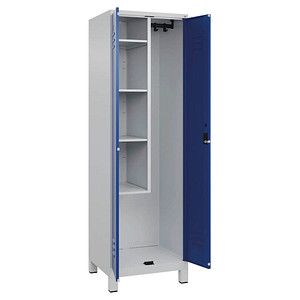 4066681617735 - Putzmittelspind Classic PLUS 1 Abteil Trennwand mittig verkürzt lichtgrau   enzianblau B 600 mm mit Füßen Zylinderschloss C+P