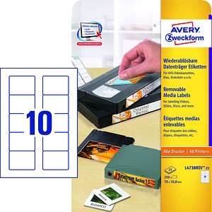 AVERY Zweckform Disketten Etiketten 3,5 Zoll L4738REV-25 70 x 50,8 mm weiß ablösbar 4004182047385 AVERY Zweckform 250 Stück