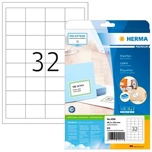 HERMA Etiketten 4200 weiß 48,3 x 33,8 mm, 25 Blatt