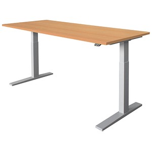 HAMMERBACHER Akandia elektrisch höhenverstellbarer Schreibtisch buche rechteckig, C-Fuß-Gestell silber 180,0 x 80,0 cm