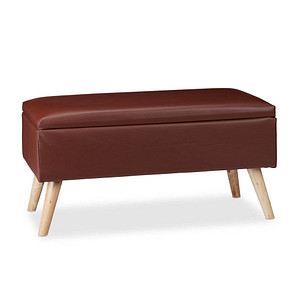 4052025934040 - Sitzbank mit Stauraum 40 l gepolstert Holzbeine Truhenbank Kunstleder HxBxT 40 x 80 x 395 cm braun - Relaxdays