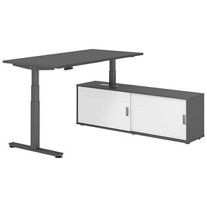 4032062329993 - VXDSM16SB elektrisch höhenverstellbarer Schreibtisch grafit rechteckig T-Fuß-Gestell grau 1600 x 800 cm