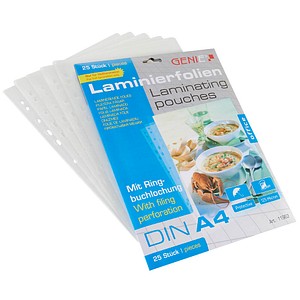 GENIE Laminierfolien glänzend für A4 125 micron Universal-Lochung, 25 St.