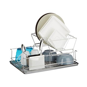4052025203832 - Abtropfgestell Mit Besteckhalter Abtropfgitter Abtropfschale Edelstahl Robust hbt ca 235 x 48 x 32 cm silber - Relaxdays