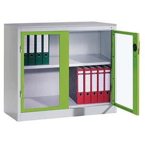 4064615243883 - CP Stahlschrank 8821-055 1050-80 lichtgrau viridingrün Acrylglas 930 x 500 x 1000 cm aufgebaut