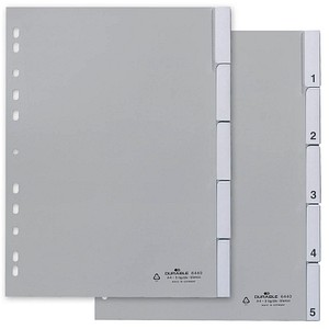 DURABLE Ordnerregister DIN A4 Vollformat 1-5 grau 5-teilig mit Wechseltaben, 1 Satz