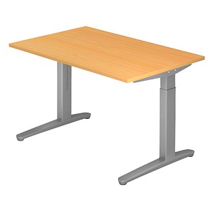 HAMMERBACHER VXB12 höhenverstellbarer Schreibtisch buche rechteckig, C-Fuß-Gestell silber 120,0 x 80,0 cm