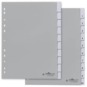 DURABLE Ordnerregister DIN A4 Vollformat 1-10 grau 10-teilig mit Wechseltaben, 1 Satz