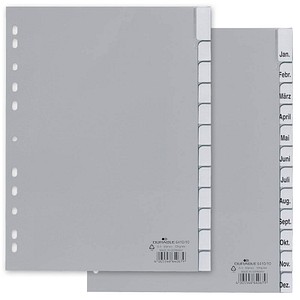 DURABLE Ordnerregister DIN A4 Vollformat Jan.-Dez. grau 12-teilig mit Wechseltaben, 1 Satz
