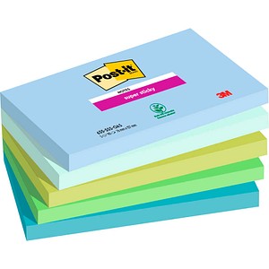Post-it Haftnotizen 655-5SS-OAS, Super Sticky Notes Oasis Collection, 127x76mm, denimblau/mint/limonengrün/immergrün/seeglasgrün, rechte 5 Stück