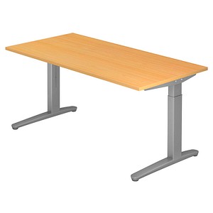 HAMMERBACHER VXB16 höhenverstellbarer Schreibtisch buche rechteckig, C-Fuß-Gestell silber 160,0 x 80,0 cm