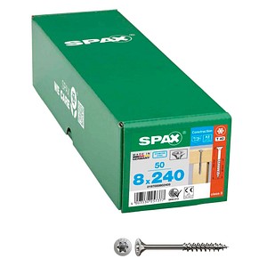 4003530257377 - Edelstahlschraube 8 x 240 mm 50 Stück Teilgewinde Senkkopf t-star plus T40 4CUT - 0197000802405 - Spax
