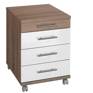 MÖBELPARTNER Rollcontainer trüffeleiche, weiß hochglanz 4 Auszüge