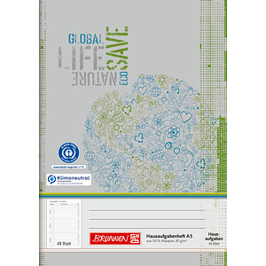 BRUNNEN Hausaufgabenheft Recycling Lineatur SL liniert DIN A5 ohne Rand, 48 Blatt, 1 St.