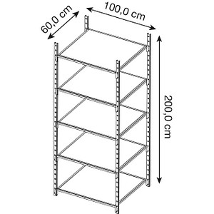 3612970784582 - Universal-Steckregal Grundfeld 5 Stahlblechböden Traglast 125 kg B 1000 x H 2000 x T 600 mm