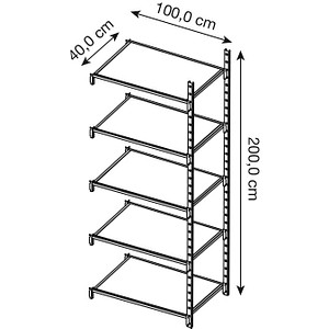 3612970784155 - Universal-Steckregal Anbaufeld 5 Stahlblechböden Traglast 125 kg B 1000 x H 2000 x T 400 mm 3612970784155 - Universal-Steckregal Anbaufeld 5 Stahlblechböden Traglast 125 kg B 1000 x H 2000 x T 400 mm