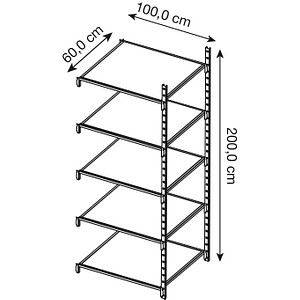 3612970784735 - Universal-Steckregal Anbaufeld 5 Stahlblechböden Traglast 125 kg B 1000 x H 2000 x T 600 mm 3612970784735 - Universal-Steckregal Anbaufeld 5 Stahlblechböden Traglast 125 kg B 1000 x H 2000 x T 600 mm