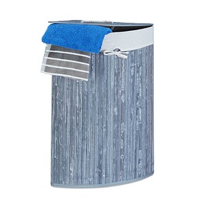 4052025961879 - Eckwäschekorb Bambus faltbare Wäschebox 60 l platzsparend Wäschesack Baumwolle 65 x 495 x 37 cm grau - Relaxdays