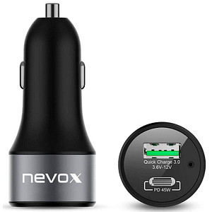 4250686406795 -  USB PD TYPE C + QC30 Kfz-Ladeadapter schwarz 63 4250686406795 nevox