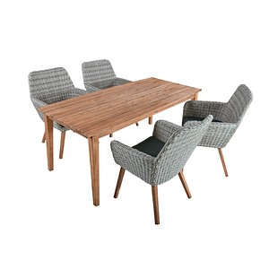 Garden Pleasure Sitzgruppe RAPALLO/VISALIA dunkelgrau, grau Kunststoff, Holz, 5-teilig