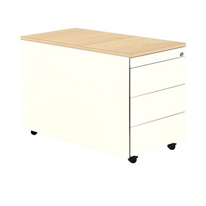 4250633326022 - mauser Schubladencontainer mit Rollen HxT 523 x 800 mm HPL-Vollkernplatte 3 Schubladen reinweiß weißaluminium Ahorn 4250633326022 - mauser Schubladencontainer mit Rollen HxT 523 x 800 mm HPL-Vollkernplatte 3 Schubladen reinweiß weißaluminium Ahorn