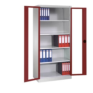 4064615171537 - CP Stahlschrank 8931-055 1060-80 lichtgrau rubinrot Acrylglas 1200 x 500 x 1950 cm aufgebaut