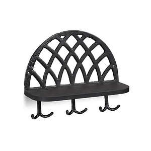 4052025915247 - Relaxdays Schlüsselbrett Ablage & Haken Vintage Schlüsselhaken Guss & Holz Wandgarderobe HBT 23x27x12 cm Schwarz