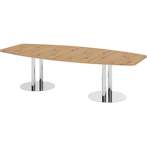 4032062313404 - HAMMERBACHER Konferenztisch KT28S asteiche Tonnenform Rundrohr chrom 2800 x 850 - 1300 x 740 cm