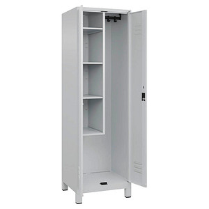 4066681617797 - Putzmittelspind Classic PLUS 1 Abteil Trennwand mittig verkürzt lichtgrau B 600 mm mit Füßen Zylinderschloss C+P 4066681617797 - Putzmittelspind Classic PLUS 1 Abteil Trennwand mittig verkürzt lichtgrau B 600 mm mit Füßen Zylinderschloss C+P