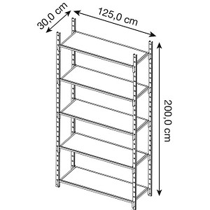 3612970785763 - Universal-Steckregal Grundfeld 5 Stahlblechböden Traglast 125 kg B 1250 x H 2000 x T 300 mm