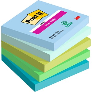Post-it Haftnotizen 654-5SS-OAS, Super Sticky Notes Oasis Collection, 76x76mm, denimblau/mint/limonengrün/immergrün/seeglasgrün, quadrat 5 Stück