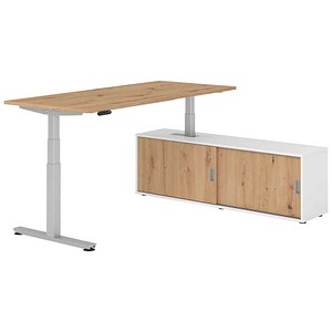 4032062329801 - Schreibtischkombination XDSM 19 höhenverstellbar 63-127cm (H) 160x80cm (BxT) rechteckig asteiche   silber 4032062329801 Hamm