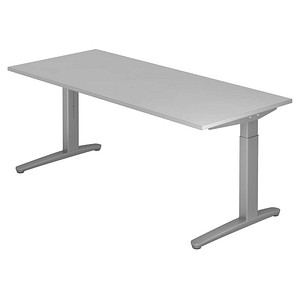 HAMMERBACHER VXB19 höhenverstellbarer Schreibtisch lichtgrau rechteckig, C-Fuß-Gestell silber 180,0 x 80,0 cm