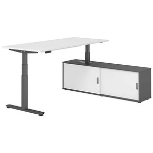 4032062330135 - VXDSM19SB elektrisch höhenverstellbarer Schreibtisch weiß rechteckig T-Fuß-Gestell grau 1800 x 800 cm