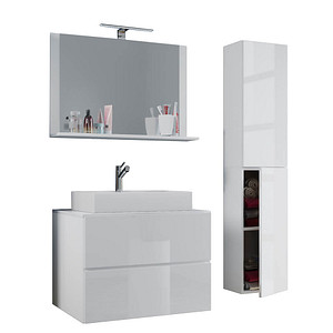 4051814384936 - 4-tlg Waschplatz Waschtisch Waschbecken Unterschrank Breite 80 cm Badmöbel Set mit Schubladen Drehtüren Spiegel Lendas L 4051814384936 - 4-tlg Waschplatz Waschtisch Waschbecken Unterschrank Breite 80 cm Badmöbel Set mit Schubladen Drehtüren Spiegel Lendas L