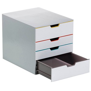 DURABLE Schubladenbox VARICOLOR®  weiß mit bunten Farblinien 762427, DIN A4 mit 4 Schubladen, 1 St.